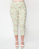 Unique Vintage Light Green Gingham & Peaches Rachelle Capri Pants - thumbnail