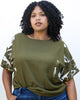 Abstract Contrast Sleeves Solid Blouse - thumbnail