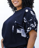 Abstract Contrast Sleeves Solid Blouse - thumbnail