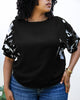 Abstract Contrast Sleeves Solid Blouse - thumbnail