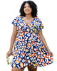 Abstract Print Ruffle Sleeve Wrap Dress - thumbnail