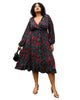 Bell Sleeves Rose Floral Print Wrap Maxi Dress - thumbnail