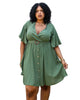 O-Ring Tied Belt Waist Butterfly Flare Sleeve Midi Dress - thumbnail