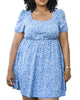White Floral Print Swing Dress with Square Neckline - thumbnail