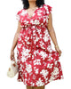 Tropical Floral Print Maxi Wrap Dress with Ruffle Sleeves - thumbnail
