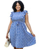 White Daisy Print Midi Dress with Ruffle Sleeves - thumbnail