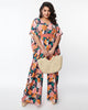 Unique Vintage Navy & Pink Floral Caftan Jumpsuit - thumbnail