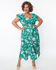 Unique Vintage Green Floral Flutter Sleeve Midi Dress - thumbnail