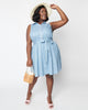 Unique Vintage Curve Blue & White Striped Heart Buttoned Flare Dress - thumbnail