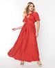 Smak Parlour Rust Red Pleated Cape Maxi Dress - thumbnail