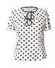Unique Vintage White & Black Polka Dot Tie Neck Top - thumbnail