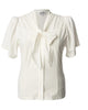 Unique Vintage Ivory Clip Dot Tie Collar Top - thumbnail