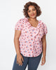 Unique Vintage Pink Cherry Ruffle Short Sleeve Blouse - thumbnail