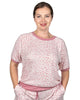 Women's Pink Leopard Print Short Sleeve Sweatshirt - thumbnail