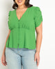 V Neck Flat Peplum With Shirred Sleeve - thumbnail