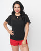 Unique Vintage Black Clip Dot Flutter Sleeve Top - thumbnail