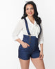 Unique Vintage Blue Denim Pinafore Shorts - thumbnail