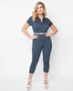 Unique Vintage Dark Blue Denim Bold Moment Jumpsuit - thumbnail