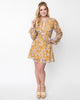 Smak Parlour Mustard & White Floral Ink Sketch Fit & Flare Dress - thumbnail