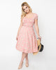 Unique Vintage Pink & Cream Rose Print Ohara Swing Dress - thumbnail
