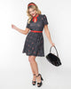 Unique Vintage Black Spiderweb & Heart Print Flare Dress - thumbnail