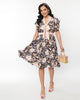 Unique Vintage Black & Blush Floral Flutter Swing Dress - thumbnail