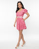 Barbie x Unique Vintage Pink Stripe Barbie Icon Flare Dress - thumbnail
