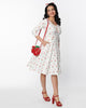 Unique Vintage White & Cherry Print Pin Dot Keyhole Neck Swing Dress - thumbnail