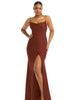 Cowl-Neck Open Tie-Back Stretch Satin Mermaid Dress with Slight Train - thumbnail