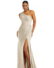 One-Shoulder Asymmetrical Cowl Back Stretch Satin Mermaid Dress - thumbnail