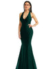 Plunge Neckline Cutout Low Back Stretch Satin Mermaid Dress - thumbnail