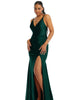 Deep V-Neck Stretch Satin Mermaid Dress with Slight Train - thumbnail