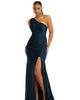 One-Shoulder Asymmetrical Cowl Back Stretch Satin Mermaid Dress - thumbnail