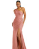 One-Shoulder Asymmetrical Cowl Back Stretch Satin Mermaid Dress - thumbnail