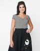 Unique Vintage Black & White Stripe Pumpkin Brooch Deena Top - thumbnail