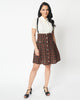 Unique Vintage Brown Plaid Suspender Flare Skirt - thumbnail