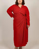 Lola Midi Shirt Dress Wrap Skirt Side Slit Red - thumbnail
