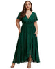 Short Sleeve Ruffled V-Neck A-Line Lace Evening Dress - thumbnail