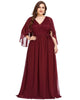 Deep V Neck Lace Bodice Long Flowy Evening Dress - thumbnail