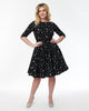 Unique Vintage Black & Foil Moons & Stars Devon Swing Dress - thumbnail