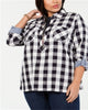 Tommy Hilfiger Women's Buffalo Check Zip up Blouses Blue 2X - thumbnail