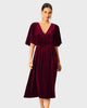 Flutter Sleeve Stretch Velvet Wrap Dress - thumbnail