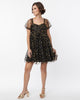 Unique Vintage Black Gold Star Mesh Babydoll Belle Dress - thumbnail