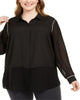 Calvin Klein Women's Plus Mixed Media Blouse Black Size 3X - thumbnail