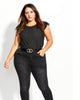 City Chic Women's Trendy Plus Shirred Flirt Top Black Size Petite Small - thumbnail