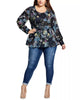 City Chic Women's Plus Lace up Floral Print Top Blue Size Petite Small - thumbnail