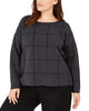 Eileen Fisher Women's Plus Boat Neck Grid Top Gray Size 2X - thumbnail