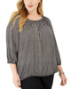 Michael Kors Women's Plus Boho Check Print Peasant Top -Black Size 2XL - thumbnail