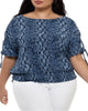 Michael Kors Women's Plus Snake Print Tie Sleeve Top Blue Size 2X - thumbnail