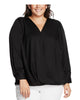 Vince Camuto Women's Plus Hammered Satin V Neck Wrap Top Black Size 2X - thumbnail